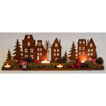 Kerzentablett Winterlandschaft Tablett Edelrosttablett Edelrostdeko Weihnachtsdorf 47,5cm